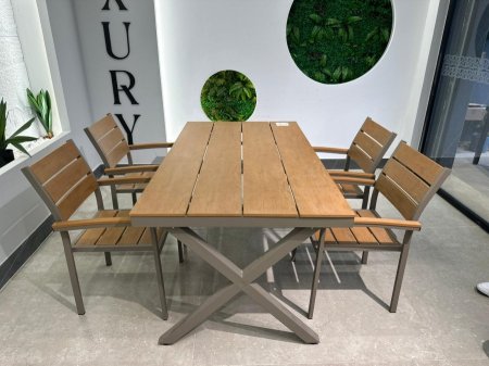 كرسي خارجي حديد مع وجه بديل الخشب